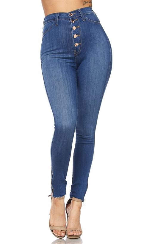 Ankle Zipped Five Button High Waisted Denim Pants
