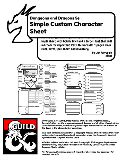 Lians 5e Custom Character Sheet Dungeon Masters Guild Dungeon