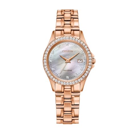 ladies citizen eco drive® silhouette crystal accent rose tone watch and bangle bracelet box set