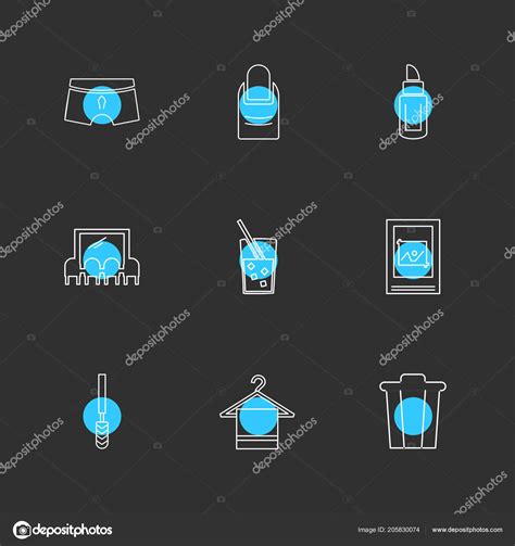 Different Graphic Icons Black Background Flat Vector Illustration Stock