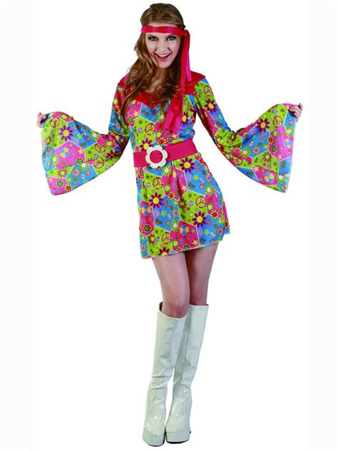Adult Floral Hippie Fancy Dress Costume 60s 70s Hippy Flower Power