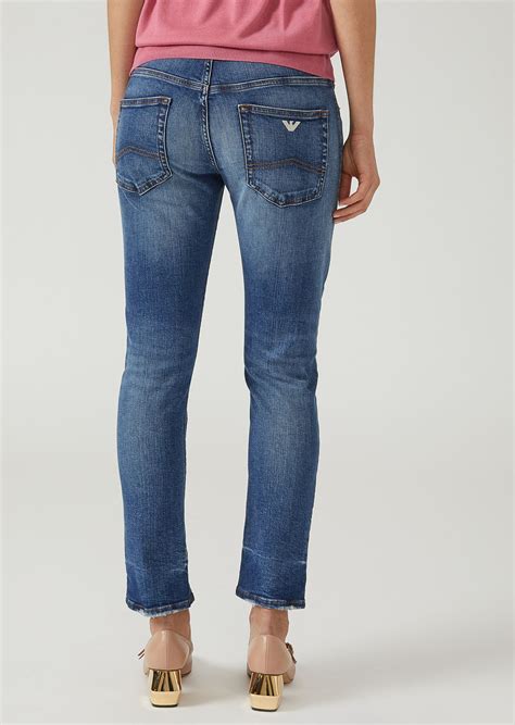 J Straight Fit Ripped Stone Washed Denim Jeans Woman Emporio Armani