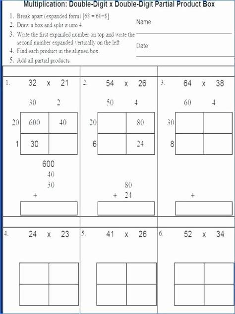 Box Multiplication Worksheets