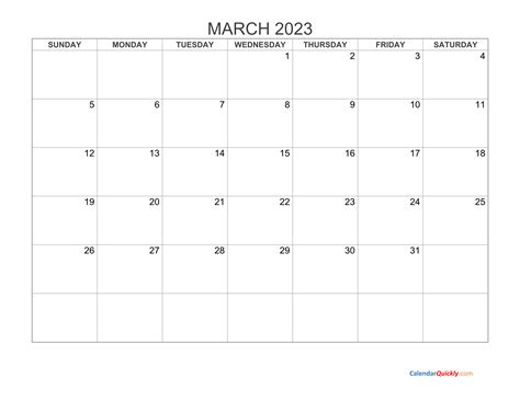 March 2023 Calendar Template Gambaran