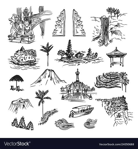Bali Drawing Elements Royalty Free Vector Image