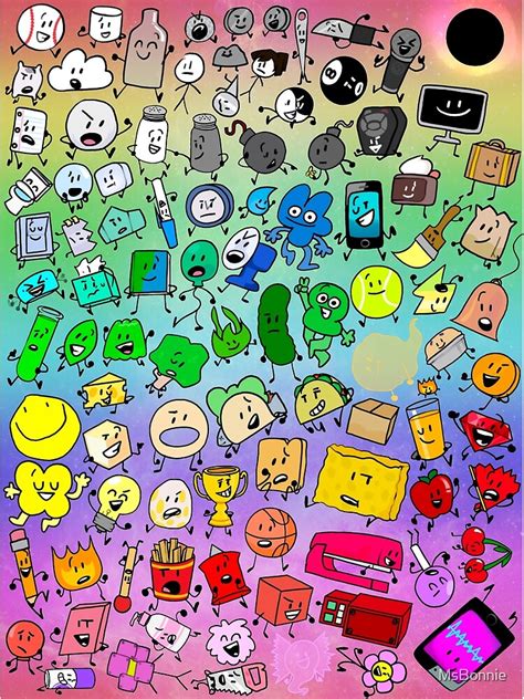 Bfdi Inanimate Insanity All Characters Rainbow Art Print By