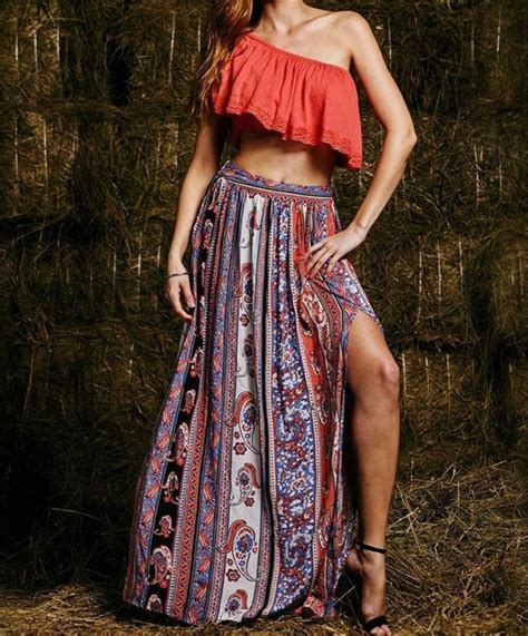 Womens Gypsy Boho Tribal Floral Skirt Maxi Summer Loose Beach Long Casual Skirt In Skirts From