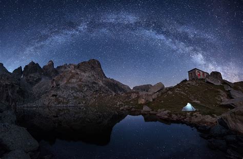 Rocky Mountain Nature Night Stars Milky Way Hd Wallpaper