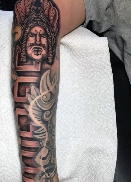 There's no better way to add tribal flair to a sleeve (or as a standalone tattoo) than by going with an aztec design, a bit of a modern twist on tribal looks that used to be incredibly popular but have become a little bit dated. 80 Aztec Tattoos For Men - Ancient Tribal And Warrior Designs