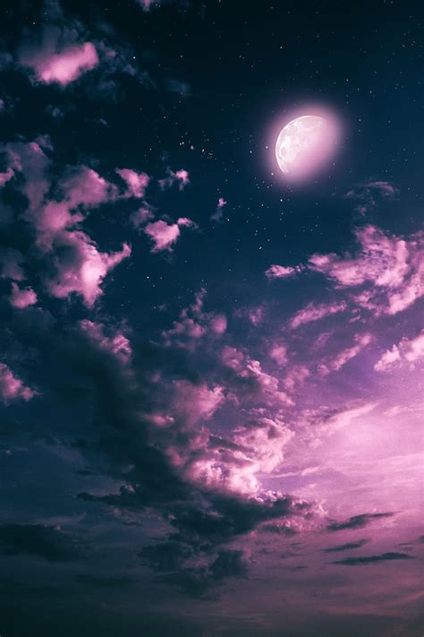 Moon Night Clouds Sky Photoshop Fantasy Pink Cloud Sky Space