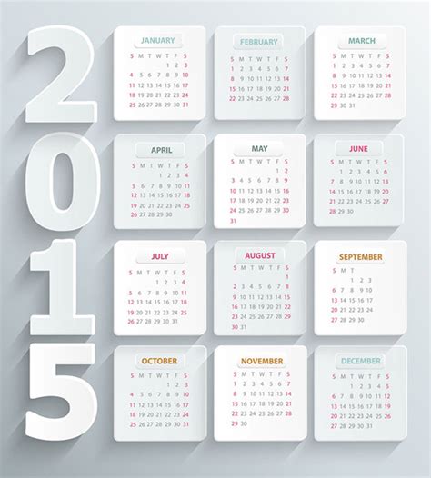 Simple White Paper 2015 Calendar Vector Free Download