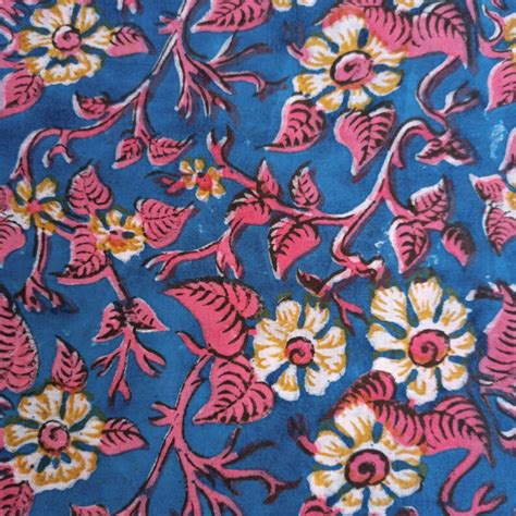 Hand Block Print Fabric Indian Cotton Fabric Pink Floral Etsy