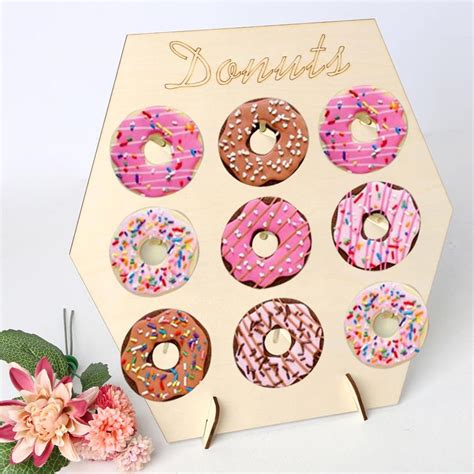 Wood Donut Board Donut Sign Plaque Display Stand Doughnut Wall With 9