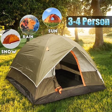 3 4 Person Windbreak Camping Tent Dual Layer Waterproof Open Anti Uv
