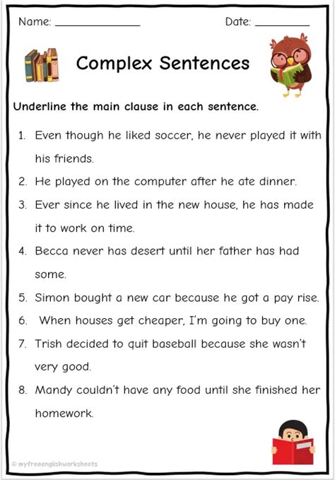 Complex Sentence Worksheets Free English Worksheets