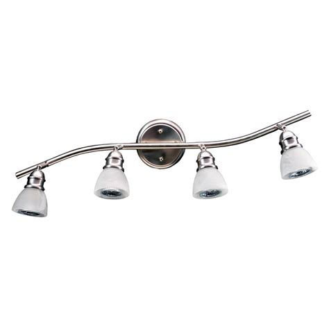 The iron used to combine this track light can be installed right above the bathroom vanity. HomeSelects Loft Four Light Vanity Fixed Track Light ...