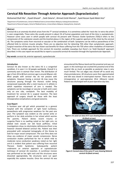 Pdf Cervical Rib Resection Through Anterior Approach Supraclavicular