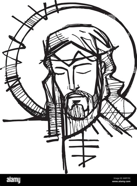 Ilustración Dibujada A Mano O Un Dibujo De Jesús El Rostro De Cristo