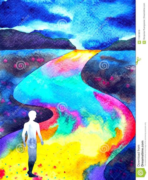 Human Walking In Rainbow Road Abstract Watercolor Painting