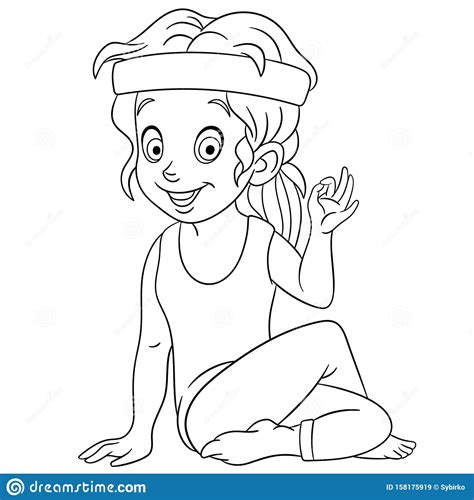 Coloring Page With Girl Practicing Yoga Stock Vector
