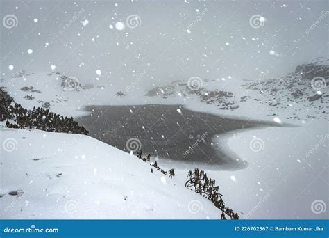 Frozen Lake At Himalayan Mountains At Day From Flat Angle Image Is