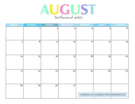 August 2016 Calendar Cute August 2016 Calendar Image 4564758 On