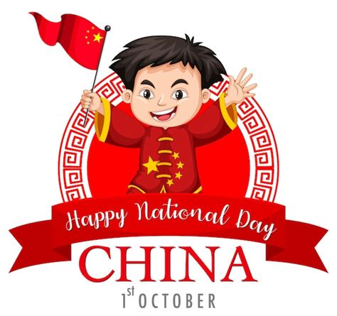 Banner De Feliz Día Nacional De China Con Un Personaje De Dibujos