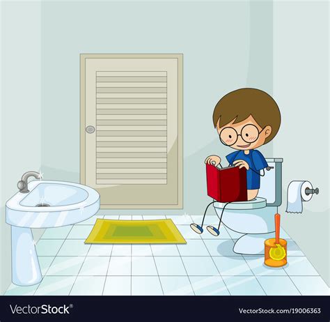 Boy With Book Using The Toilet Royalty Free Vector Image