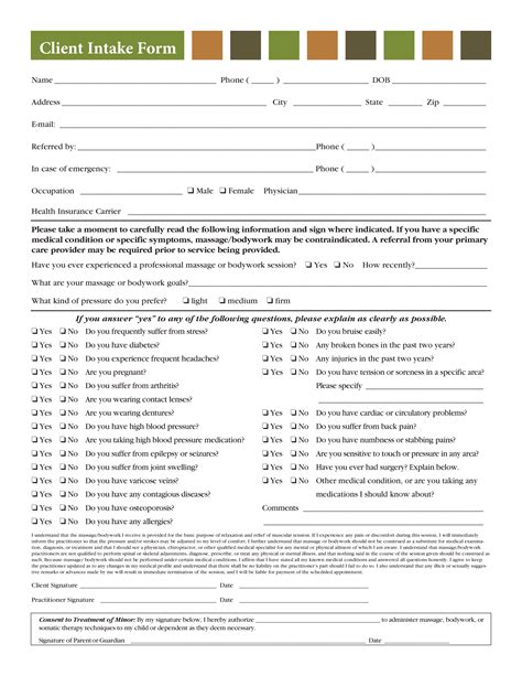 Printable Client Intake Form Template Customize And Print
