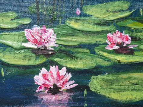 Water Lily Pond Painting With Pink Flowers 8x10 Pond Etsy 8x10