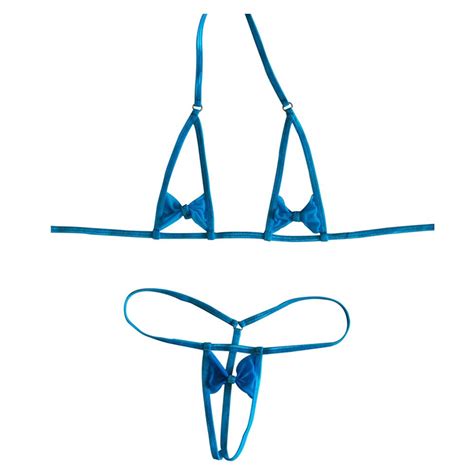 Buy Esquki Women’s Sheer Extreme Bikini Halterneck Top And Tie Sides Micro Thong Sets Online At