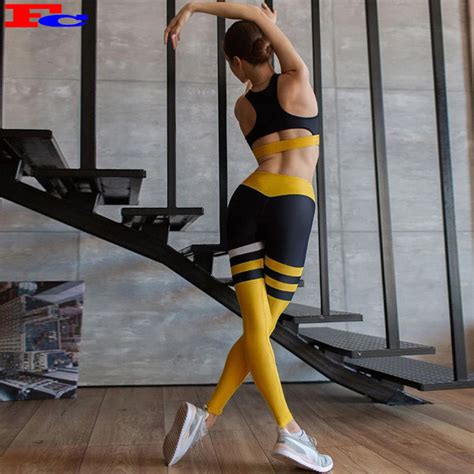 Hot Yoga Workout Clothes Set Wear High Waist Non Seamless Sports Bra And Leggings Hucai