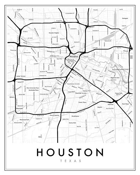 Houston Neighborhood Map Print Capricorn Press