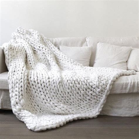 Chunky Knitted Thick Blanket Hand Yarn Bulky Knit Throw Sofa Blanket
