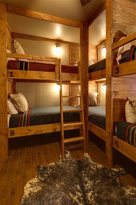 Lodge Style Bunk Room With Rustic Built In Bunk Beds Hgtv Bunk Beds Built In Built In Bunks