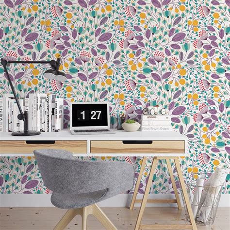 Illustrated Floral Removable Wallpaper Tropical Wallpaper Etsy