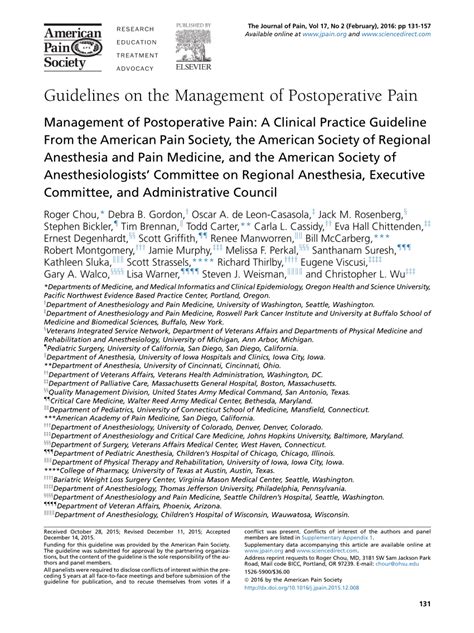 Pdf Management Of Postoperative Pain A Clinical Practice Guideline From The American Pain