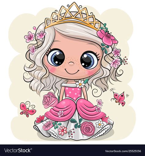 Cartoon Princess With Flowers On A Yellow Vector Image