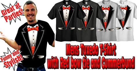 Tuxedo T Shirts Mens Tuxedo T Shirt With Red Bow Tie And Cummerbund