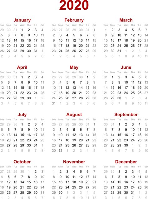 2020 Calendar Png Kostenloser Download Png Mart