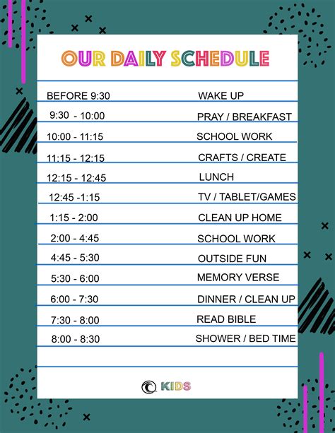 Hey Parents And Kids Here Is A Daily Schedule For Your Children While