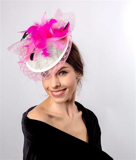 Pink Cream Derby Fascinator Hot Pink Cream Wedding Fascinator Hat