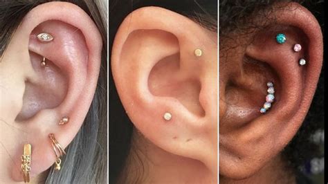 Three Different Types Of Ear Piercings Are Shown In This Composite