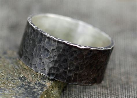 Rustic Oxidized Hammered Sterling Silver Band Custom