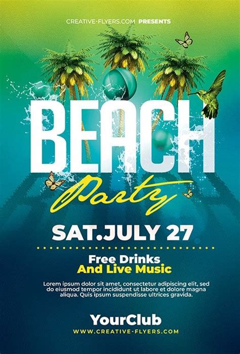 Beach Party Flyer Photoshop Psd Template Creative Flyers Party