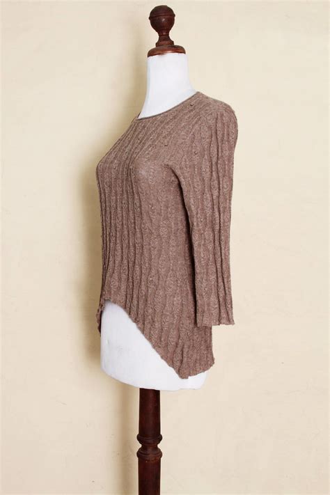 Brown 100 Alpaca Tunic Sweater From Peru Cinnamon Dreams Novica