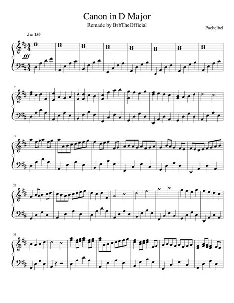 It may not be all from the original version and it may not sound the same at all, but it's my version of canon in d. Canon in D Major Sheet music for Piano | Download free in ...