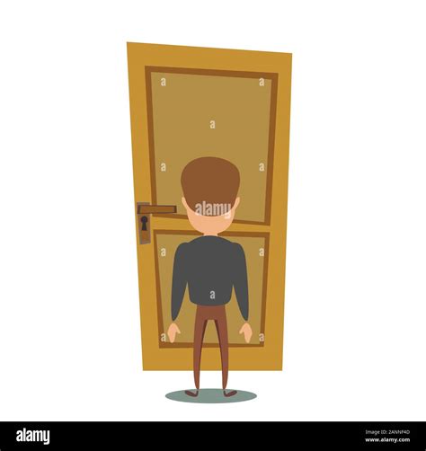 Cartoon Man Entering Door Illustration Hi Res Stock Photography And