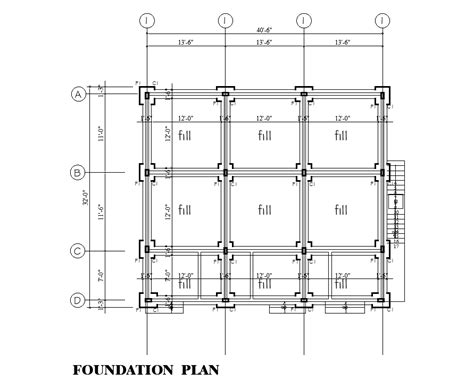 Foundation Plan Of 40x32 House Plan Is Given In This Autocad Drawing