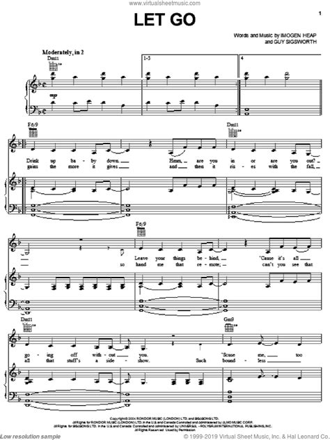 Frou Frou Let Go Sheet Music For Voice Piano Or Guitar Pdf